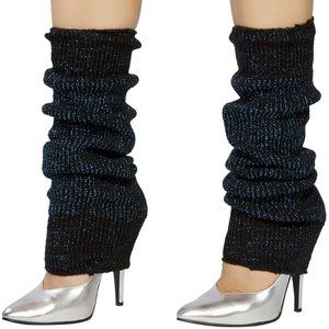 Blue Sparkle Black Legwarmers Metallic Knit